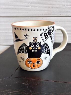 Eli+Ana Halloween Creep Show BLACK BAT 'BOO' Coffee Mug Vintage Retro Style NEW!